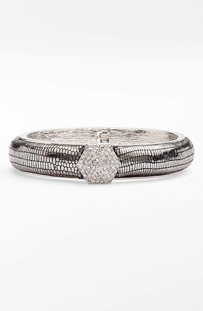 Vince Camuto Pavé Stud Leather Hinged Bangle, Main, color, 