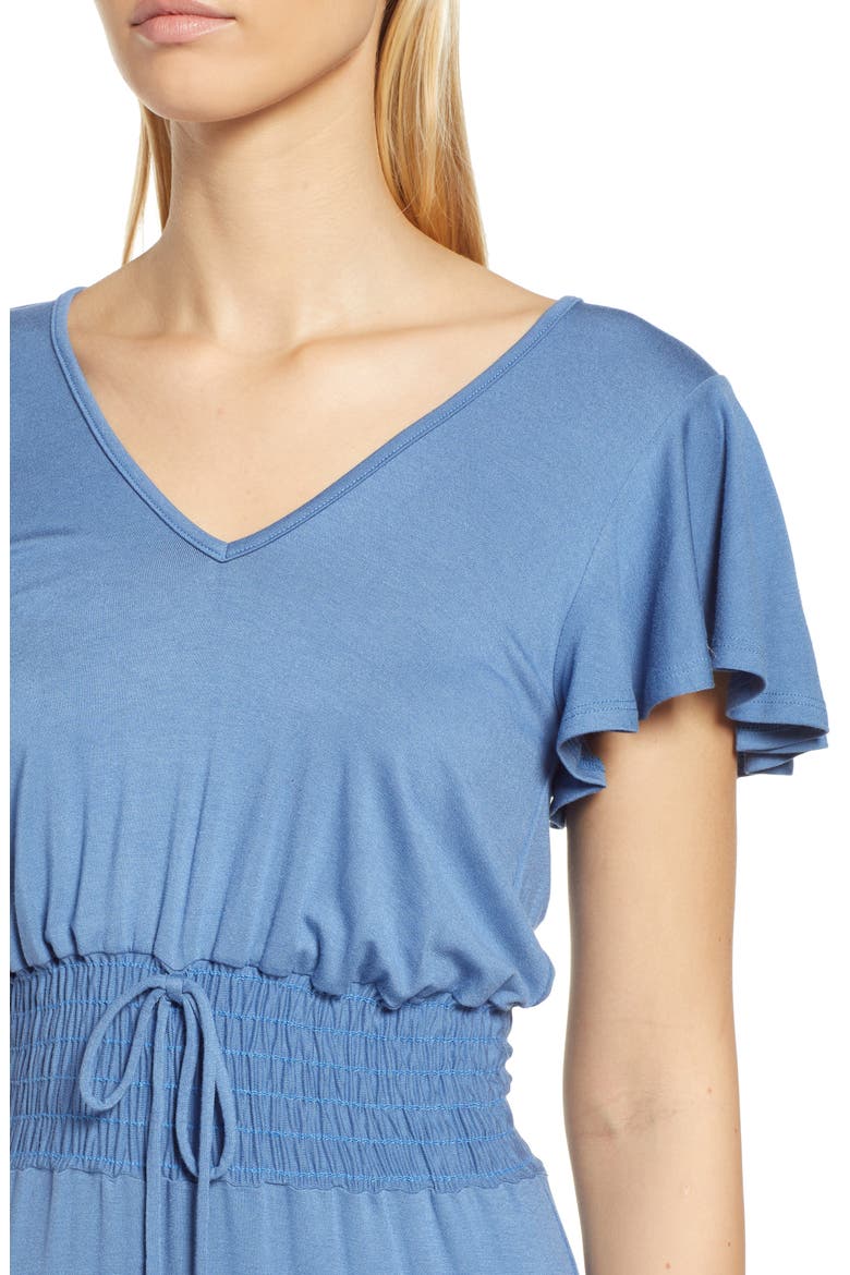 Smock Waist Knit Maxi Dress, Alternate, color, DENIM
