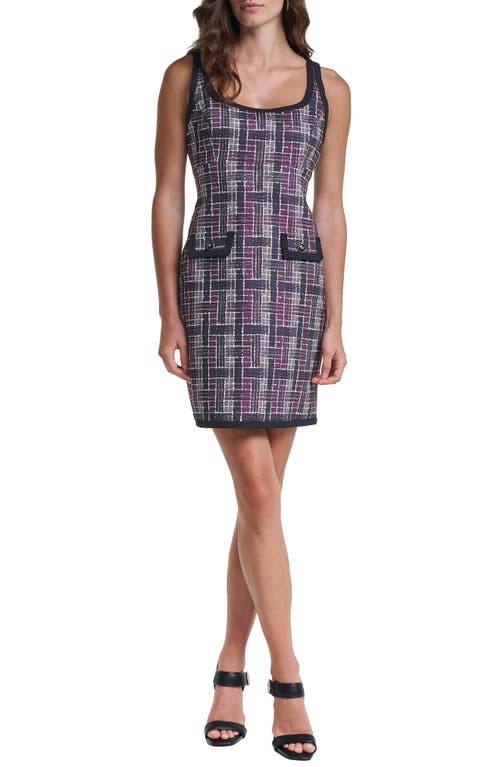 Karl Lagerfeld Paris Tweed Print Sleeveless Ponte Minidress In Fig/truffle Combo