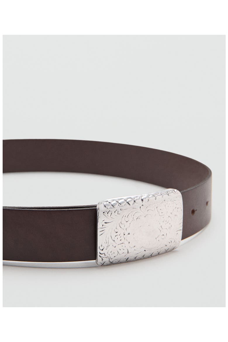 Engraved Buckle Leather Belt, Alternate, color, CHOCOLATE