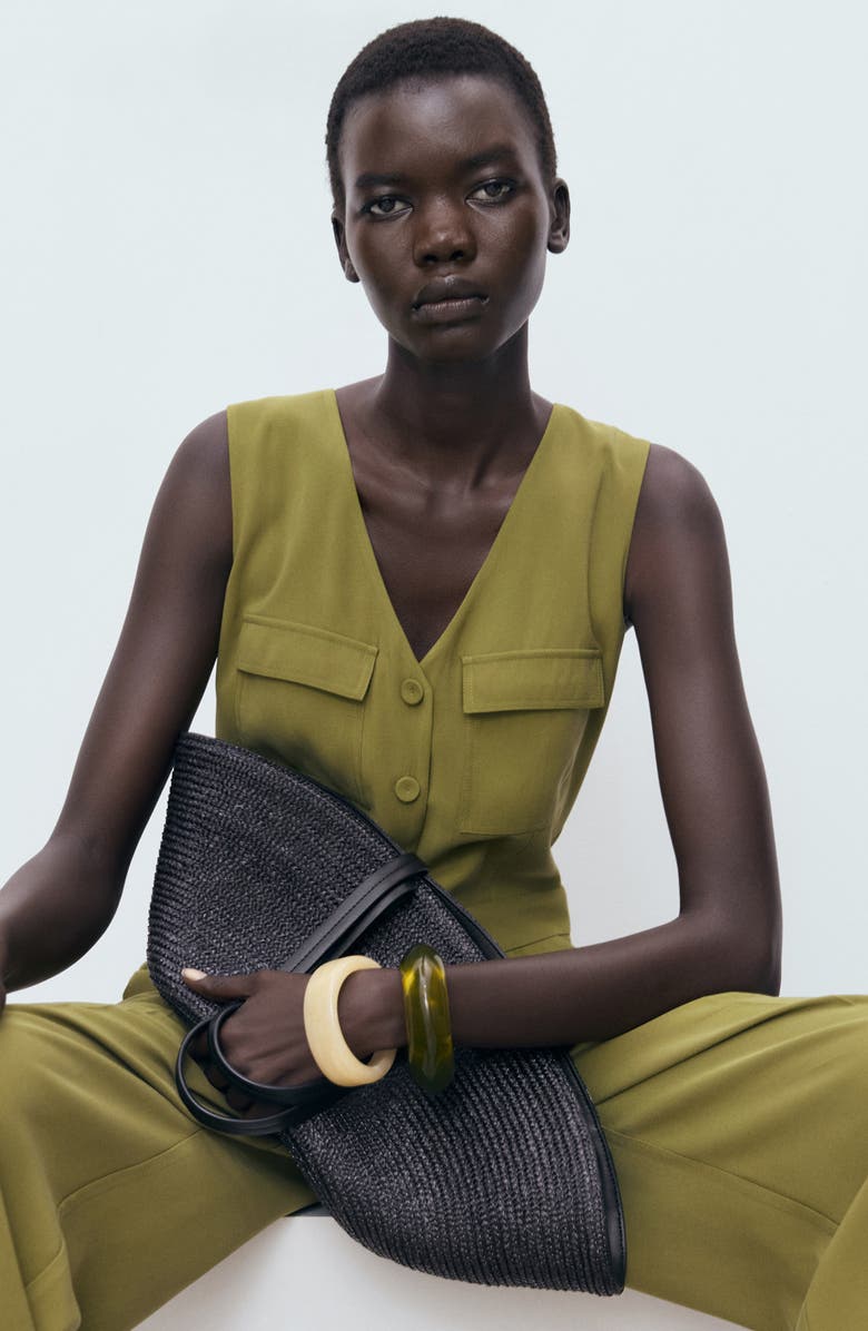 MANGO Utility Wide Leg Jumpsuit, Alternate, color, Green