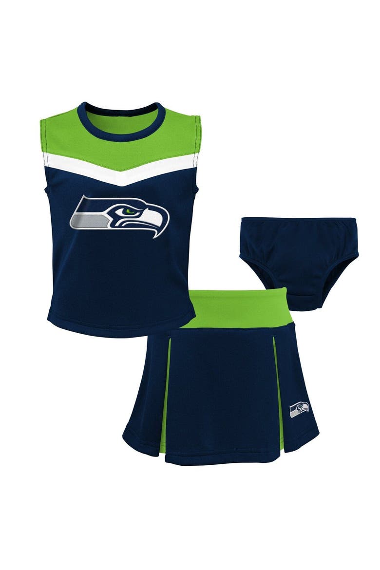 Girls Preschool Navy Seattle Seahawks Spirit Cheerleader Two-Piece Set with Bloomers, Main, color, Navy