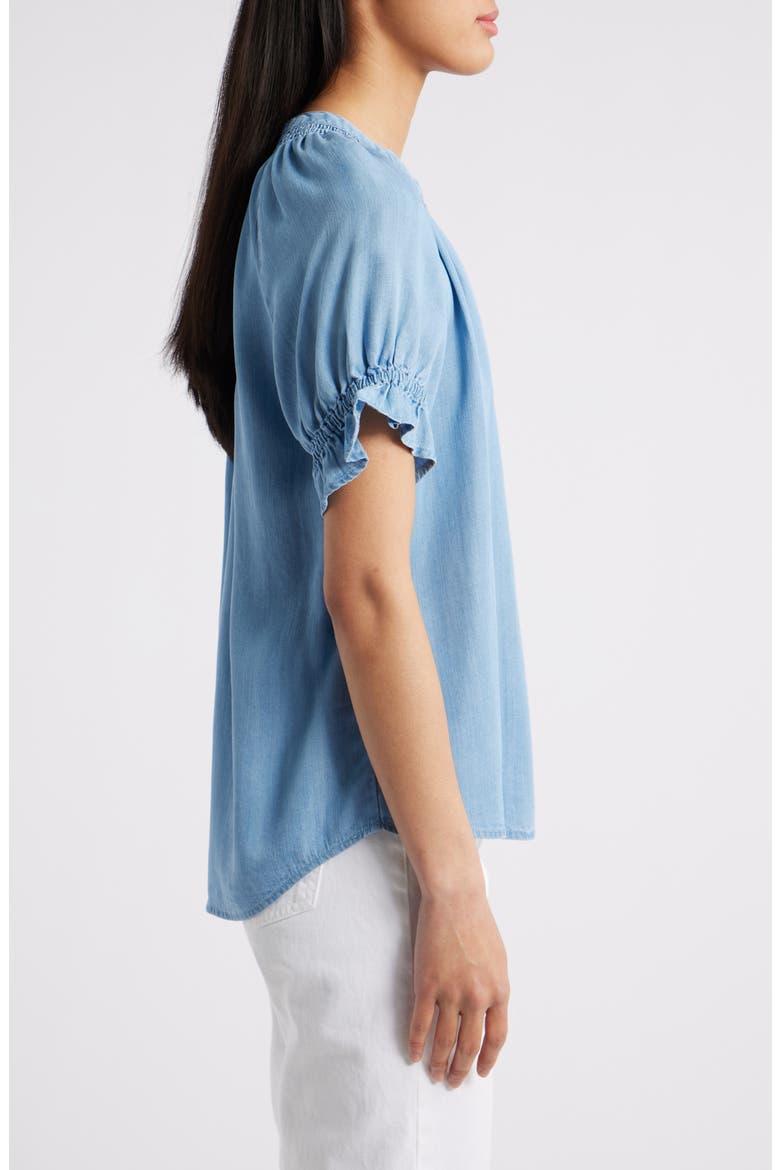 Smocked Embroidered Chambray Top, Alternate, color, LIGHT BLUE