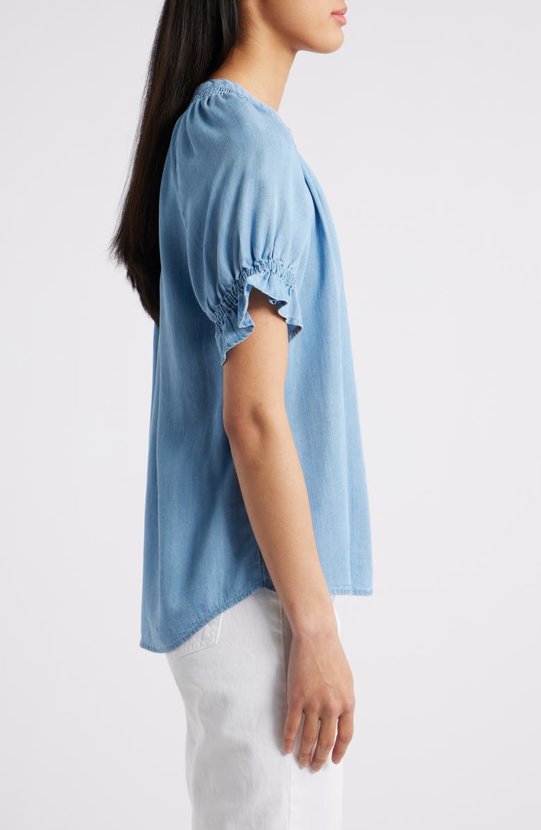 Wit & Wisdom Smocked Embroidered Chambray Top, Alternate, color,