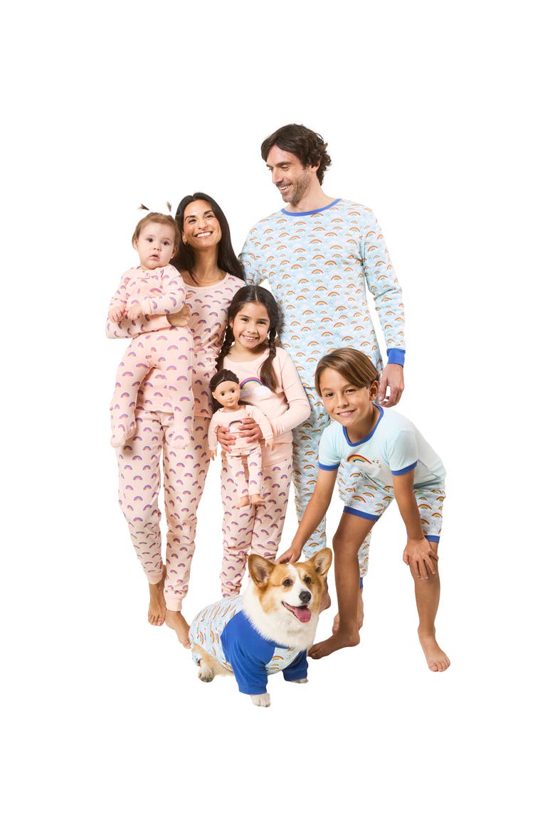 Kids Footed Printed Cotton Matching Family Pajamas, Coordinated Prints, Alternate, color, Pink Rainbow