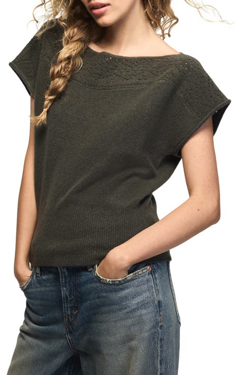 Chenille Boat Neck Sweater T-Shirt