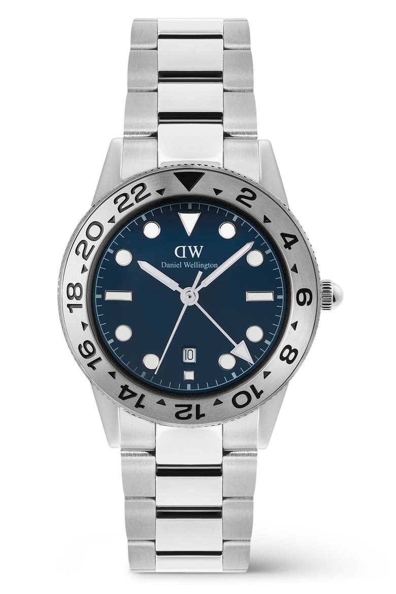 Iconic Brushed Bezel GMT Bracelet Watch, 40mm, Main, color, SILVER-TONE