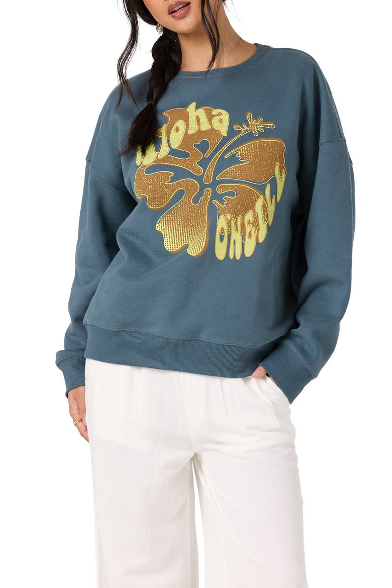 Hibiscus Hawaii Oversized Graphic Sweatshirt, Alternate, color, DARK SLATE