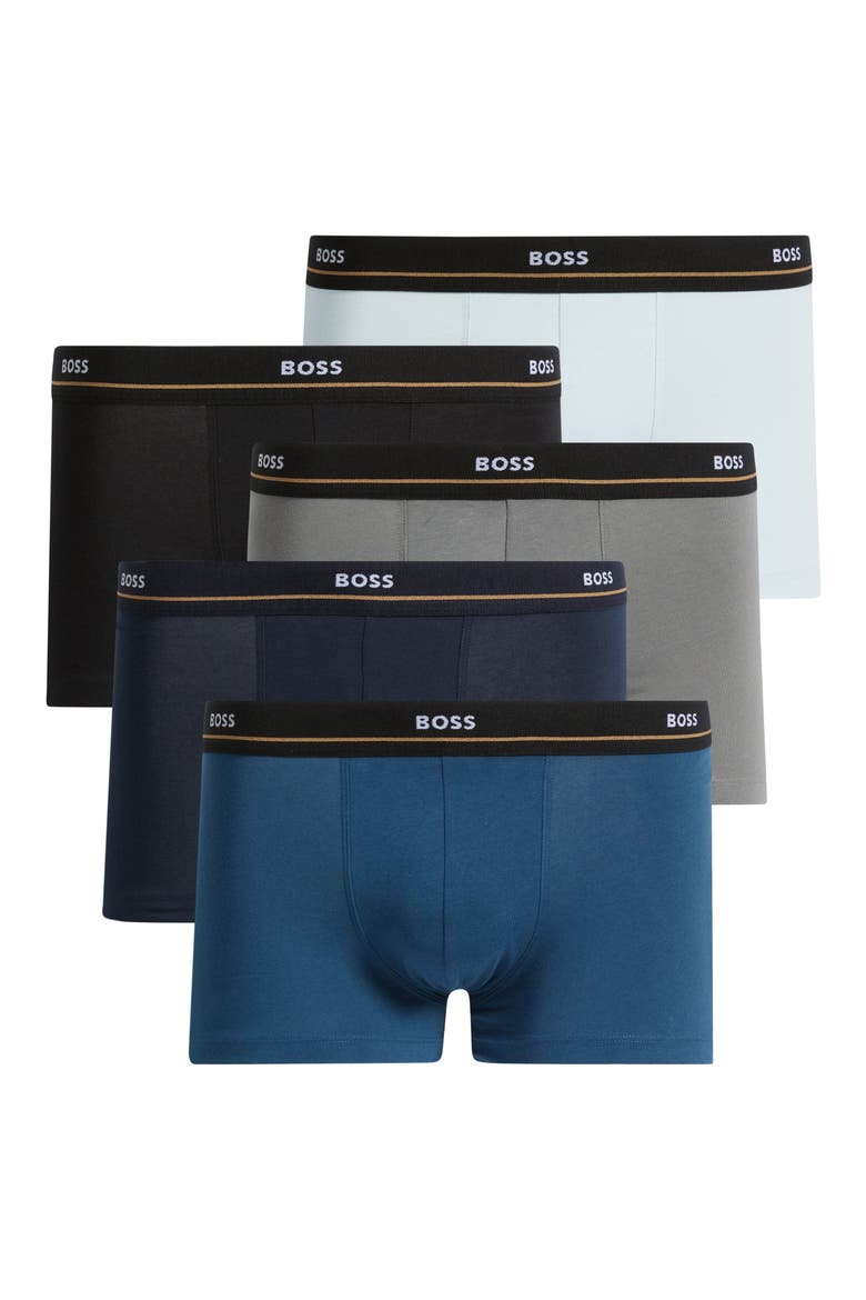 Assorted 5-Pack Essential Stretch Cotton Trunks, Alternate, color, BLACK/ BLUE/ GREY/ WHITE