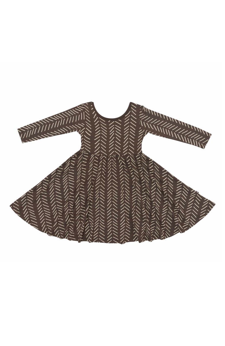 Kyte BABY Kids' Espresso Herringbone Long Sleeve Twirl Dress, Main, color, Espresso Herringbone