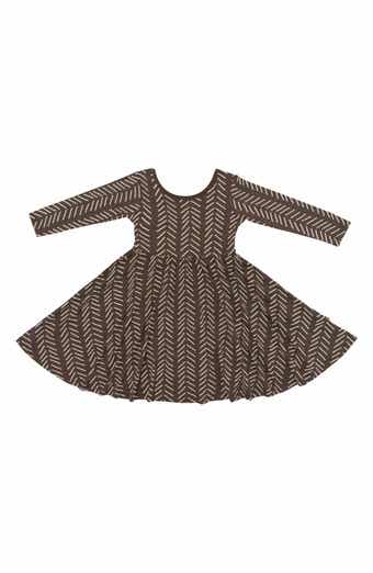 Kyte BABY Kids' Espresso Herringbone Long Sleeve Twirl Dress