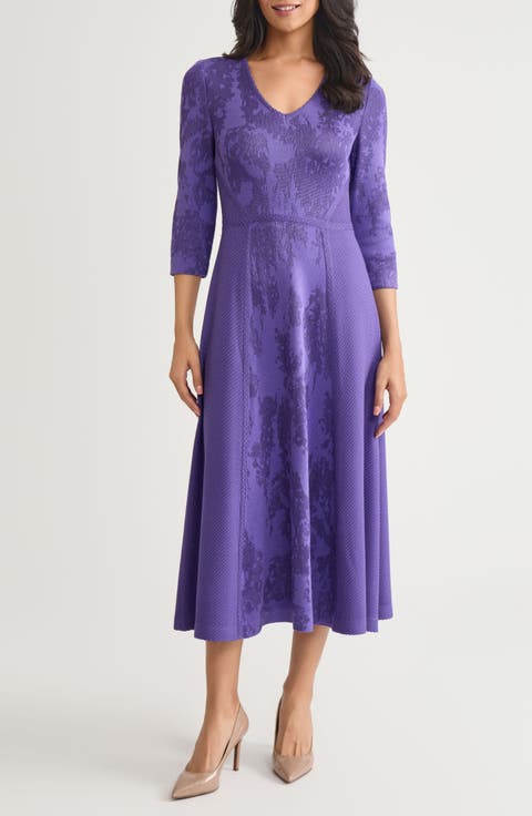 Tonal Jacquard A-Line Knit Maxi Dress