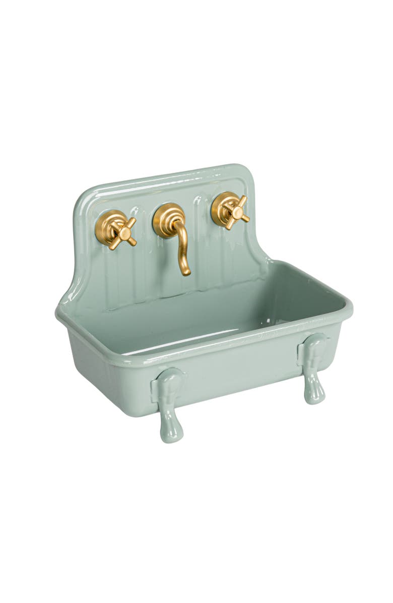 Storied Home Vintage-Inspired Metal Sink Soap Dish with Faucet Design, Grey and Gold, Main, color, Grey