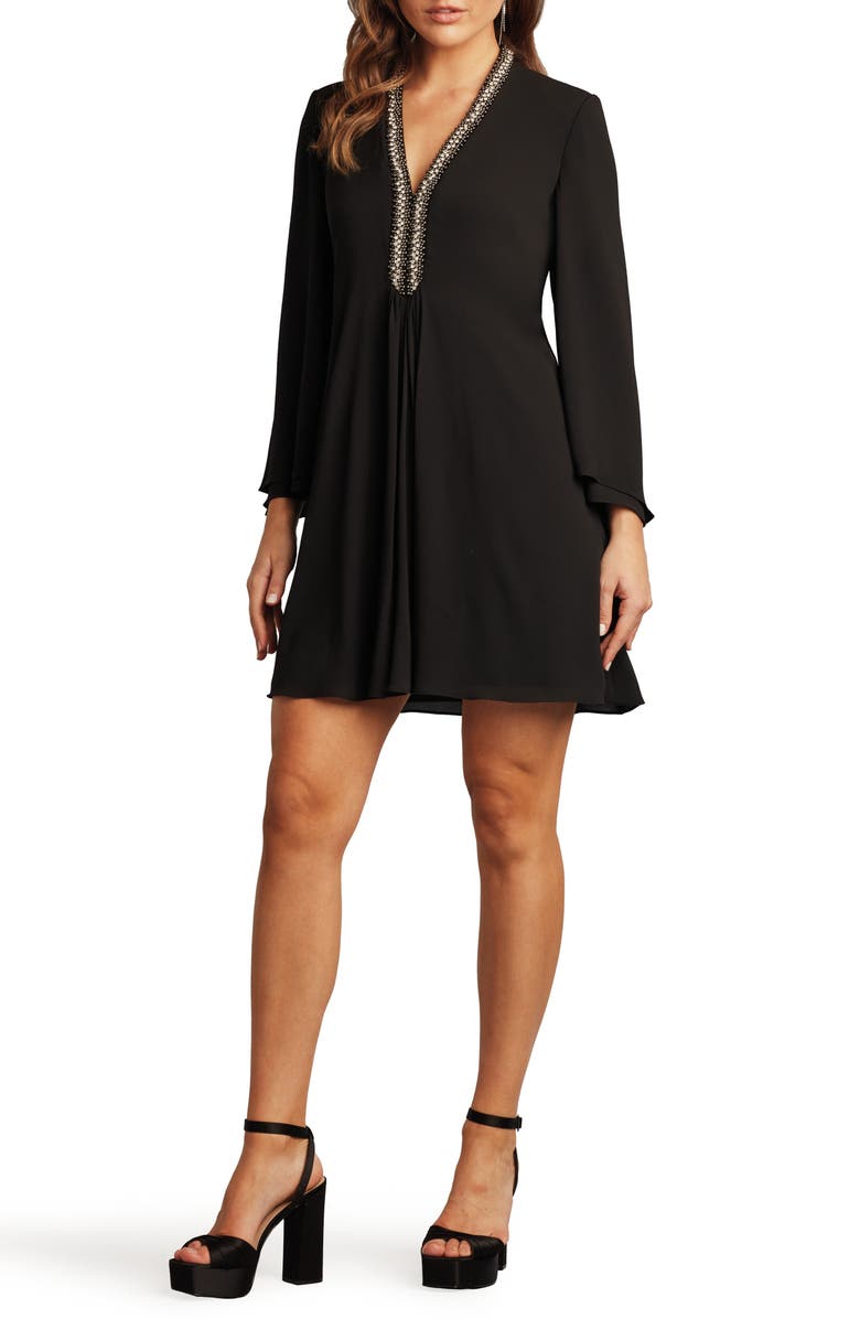 SHO by Tadashi Shoji Bead Detail Long Sleeve Swing Dress, Alternate, color, Black
