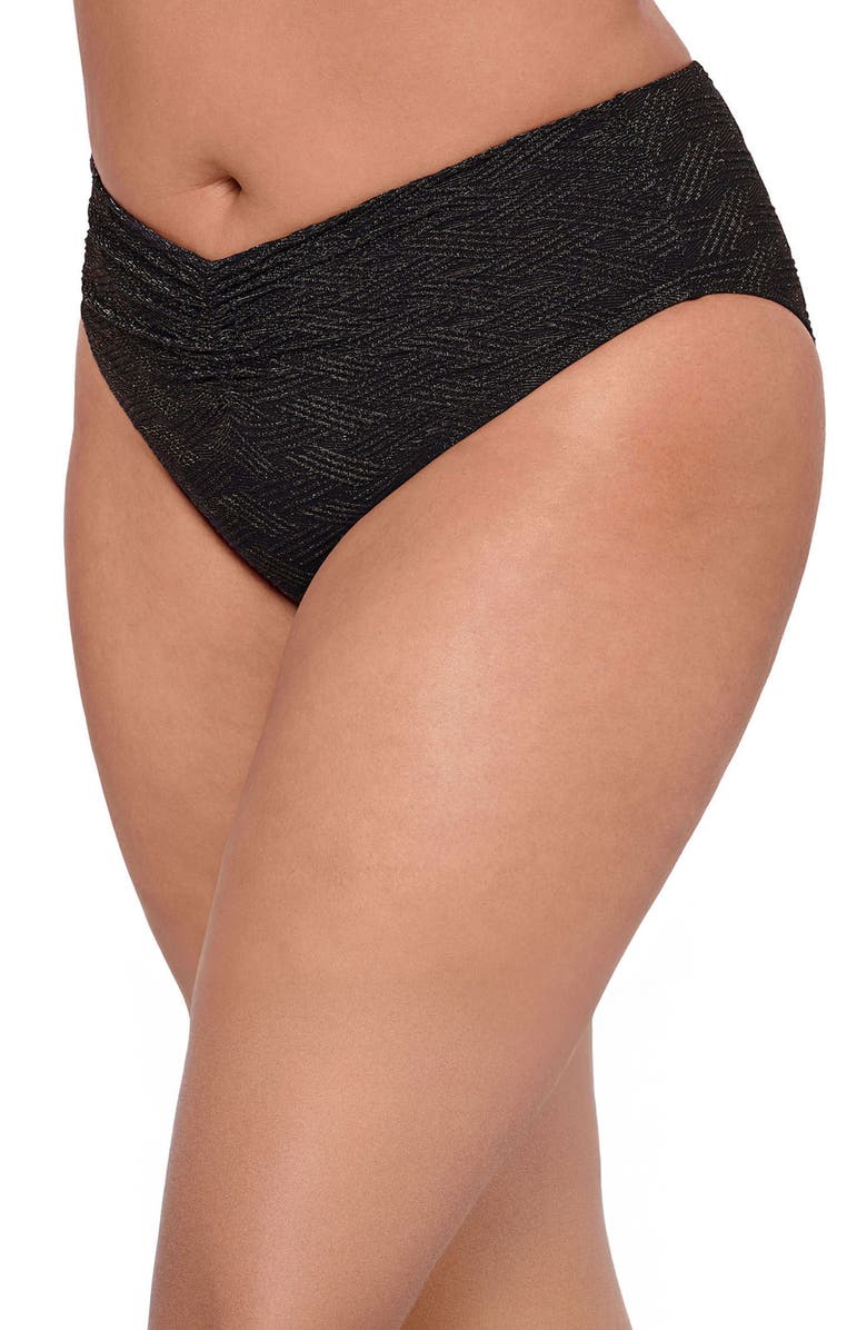 S3 Apparel Novelty Cinch Front High Cut Bikini Bottom, Alternate, color, Onyx Black Basket Weave