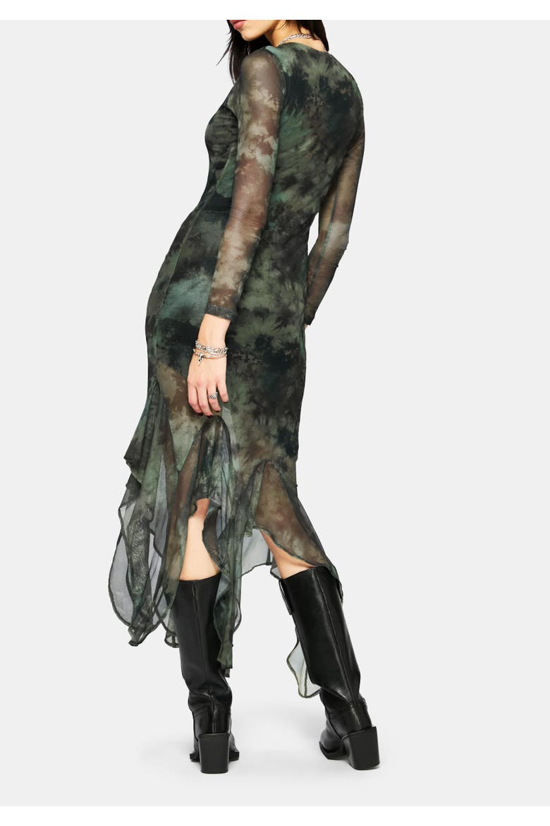 Nova Mesh Long Sleeve Tie Dye Maxi Dress, Alternate, color, Green