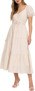 AUGUST SKY Puff Sleeve Tiered Maxi Dress