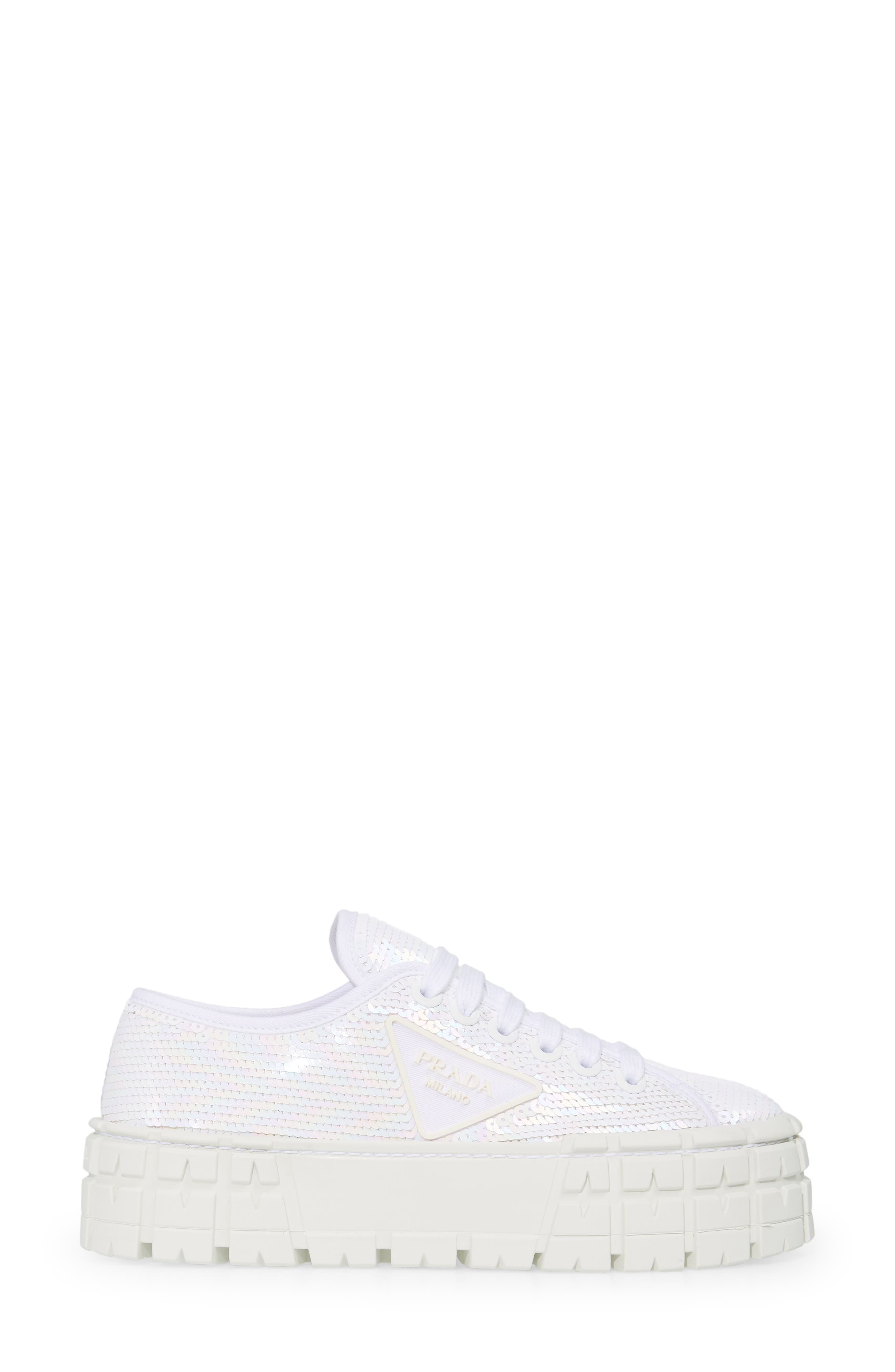 Prada Double Wheel Sequin Platform Sneaker, Alternate, color, 