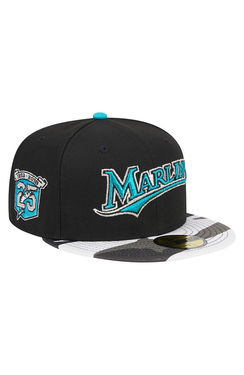 New Era Men's New Era Black Florida Marlins Metallic Camo 59FIFTY Fitted Hat, Alternate, color,