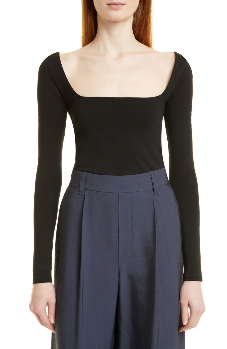 Vince Square Neck Long Sleeve Stretch Cotton Knit Top, Main, color, 