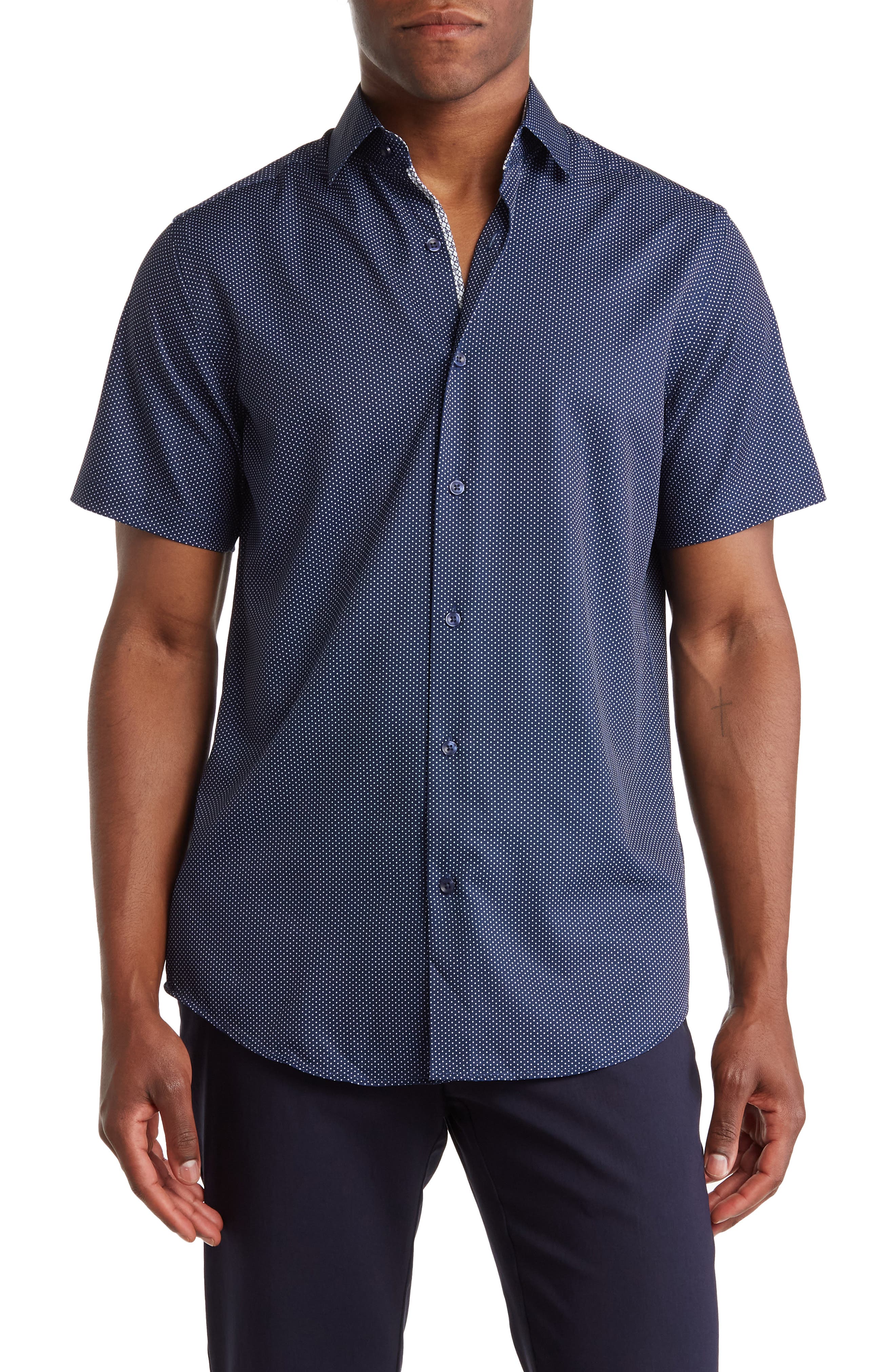 TOM BAINE Slim Fit Performance Short Sleeve Button-Up Shirt
