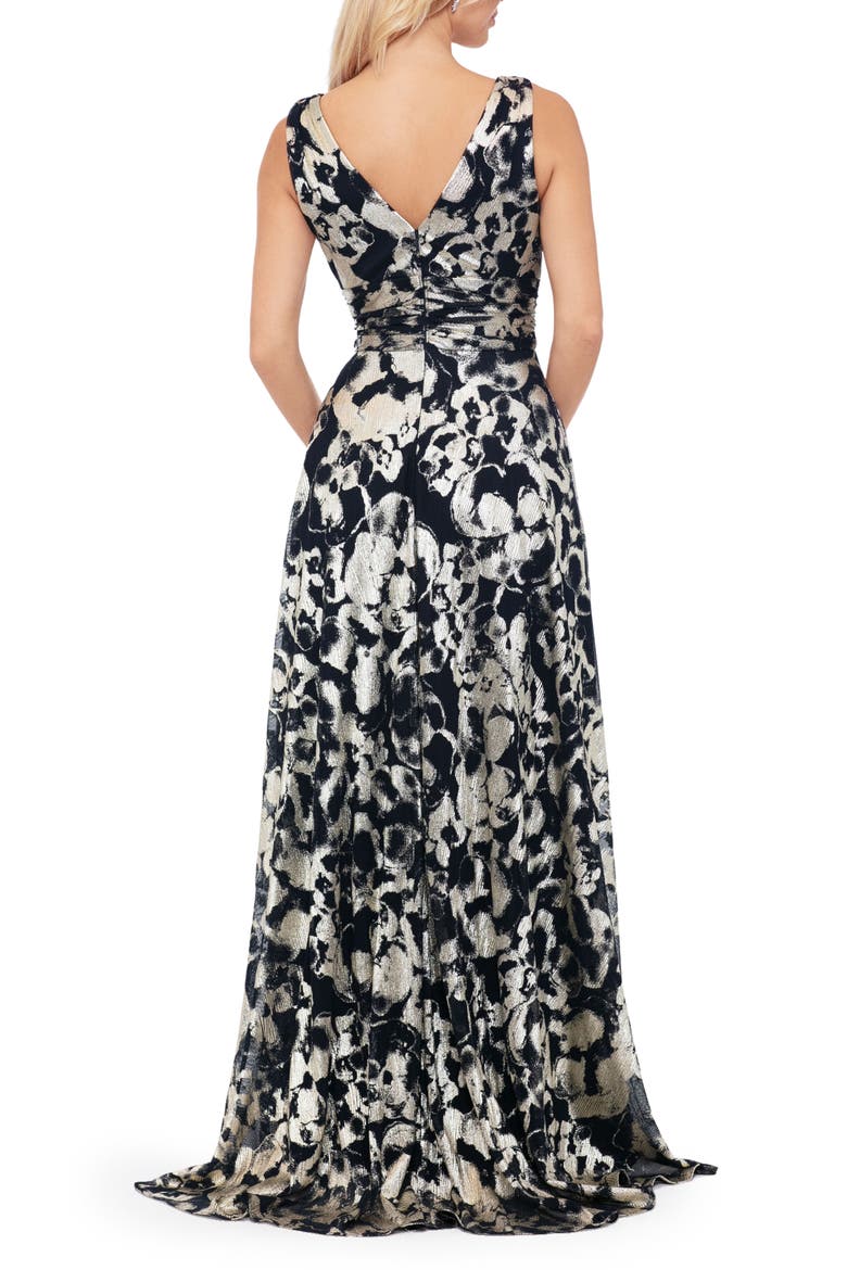 Foil Print Sleeveless Mesh Gown, Alternate, color, NAVY/GOLD