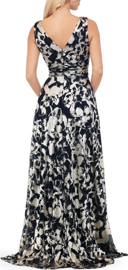 Foil Print Sleeveless Mesh Gown