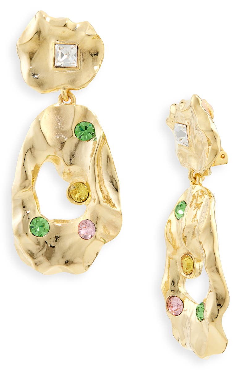 Oscar de la Renta Textured Metal & Crystal Drop Clip-On Earrings, Main, color, Multi