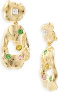 Oscar de la Renta Textured Metal & Crystal Drop Clip-On Earrings