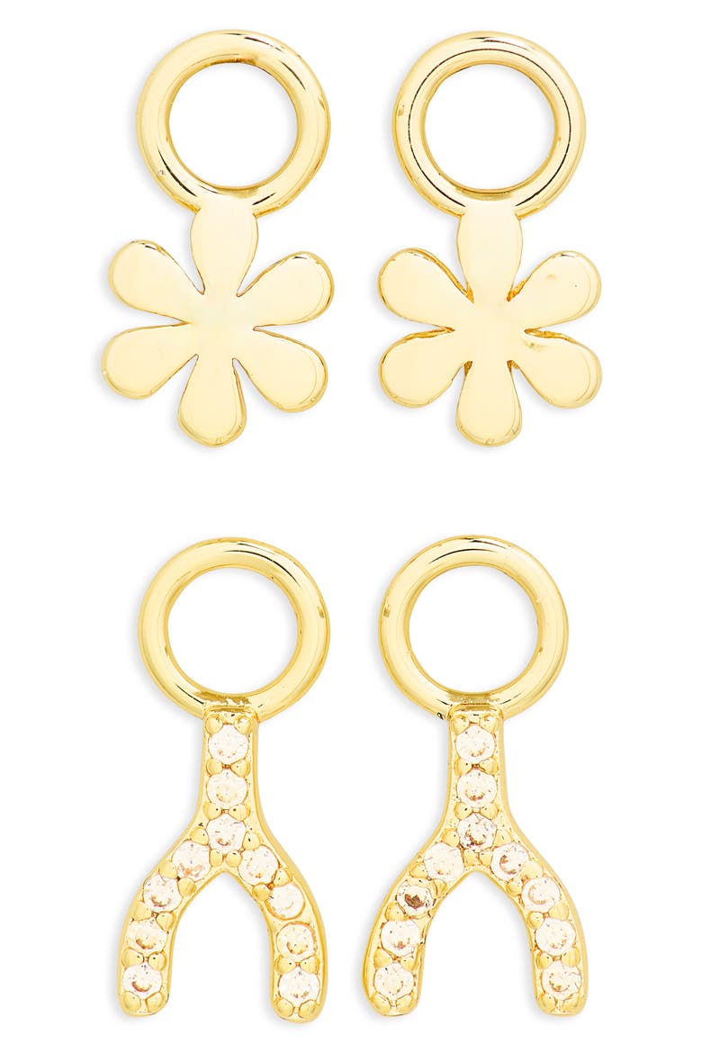 Wishbone Charm Earrings Set, Alternate, color, GOLD