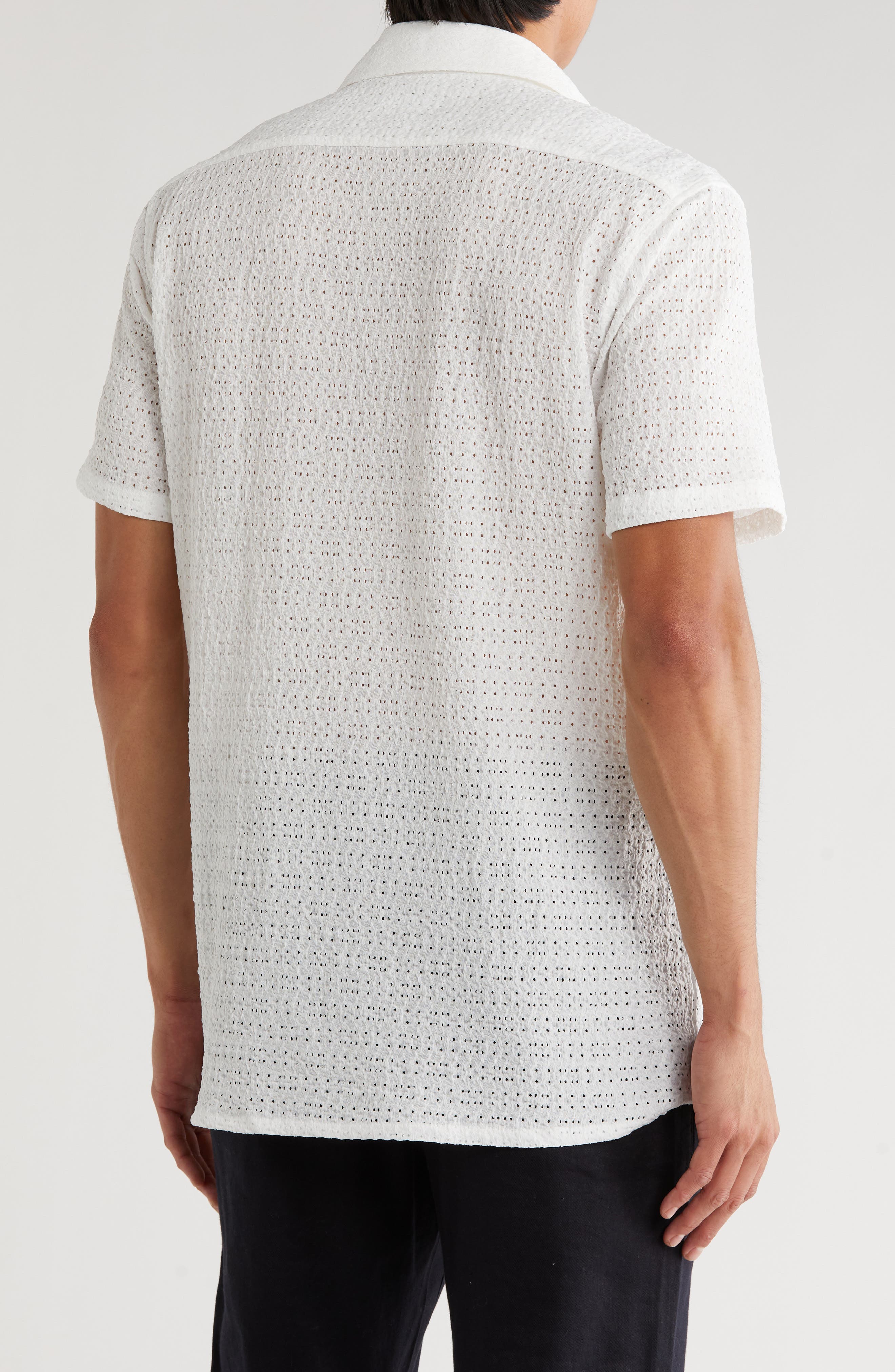 Textured Knit Short Sleeve Button-Up Shirt - image 4