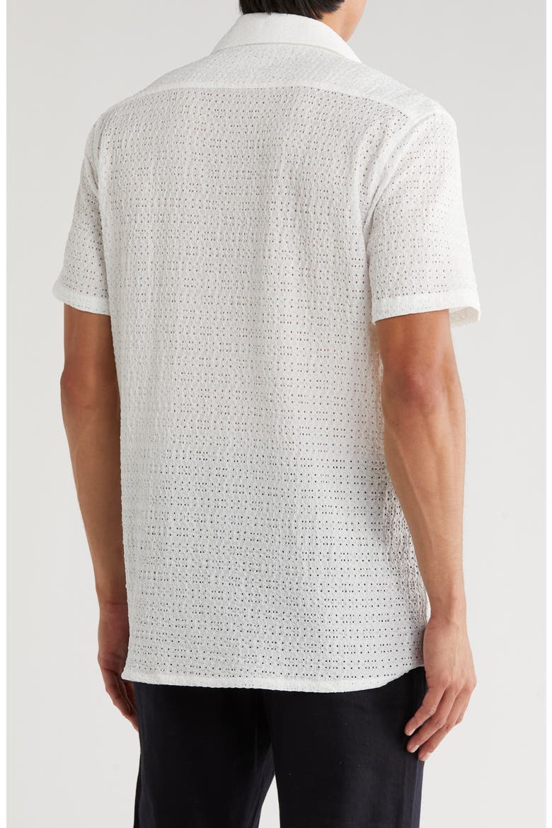 Textured Knit Short Sleeve Button-Up Shirt, Alternate, color, WHITE