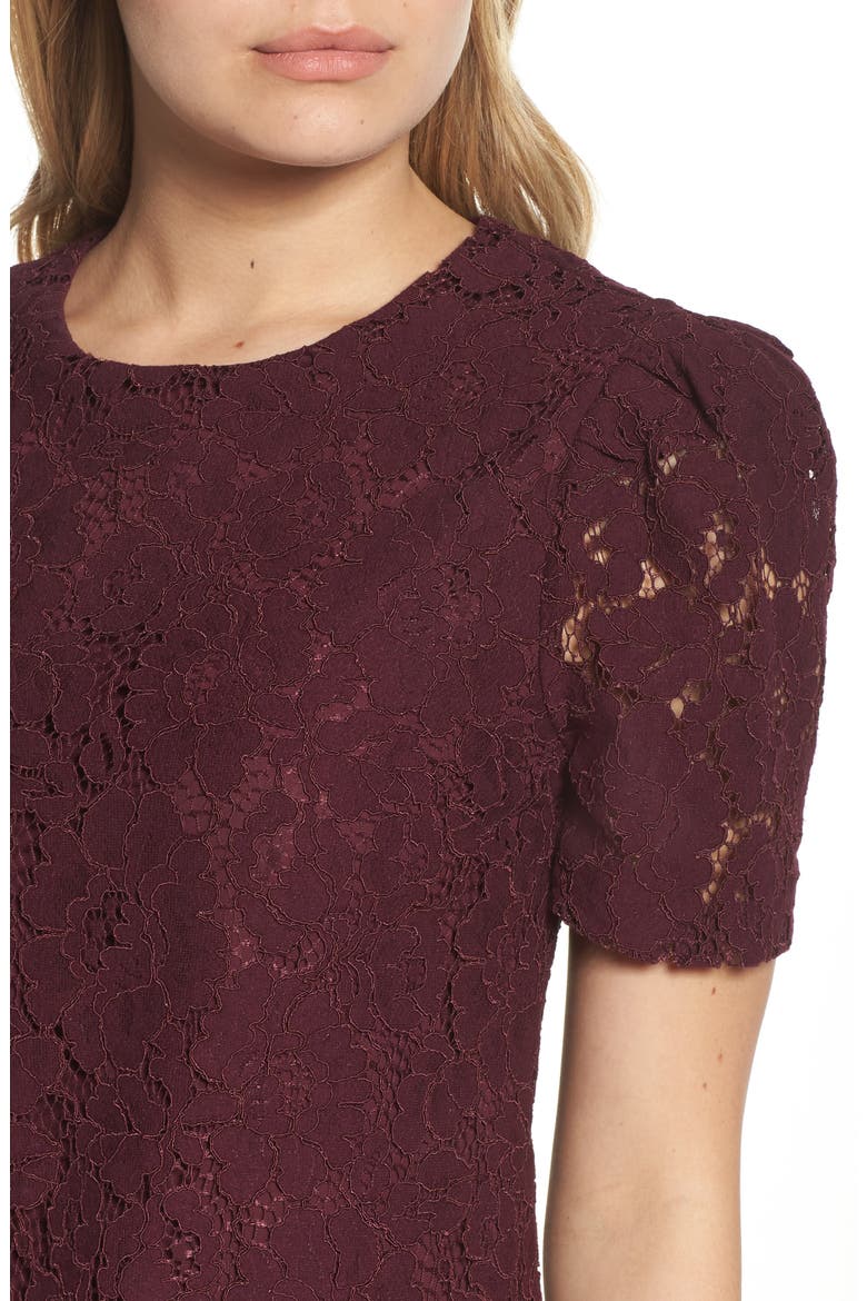 Lace Shift Dress, Alternate, color, MERLOT