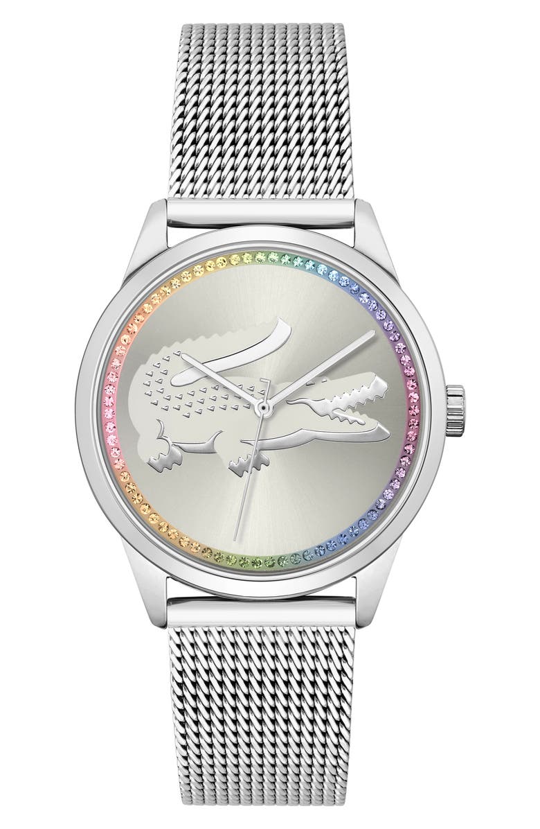 Lacoste Ladycroc Mesh Strap Watch, 36mm, Main, color, Silver