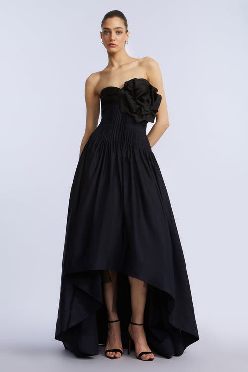 Bcbg High Low Gown With Flower In Black