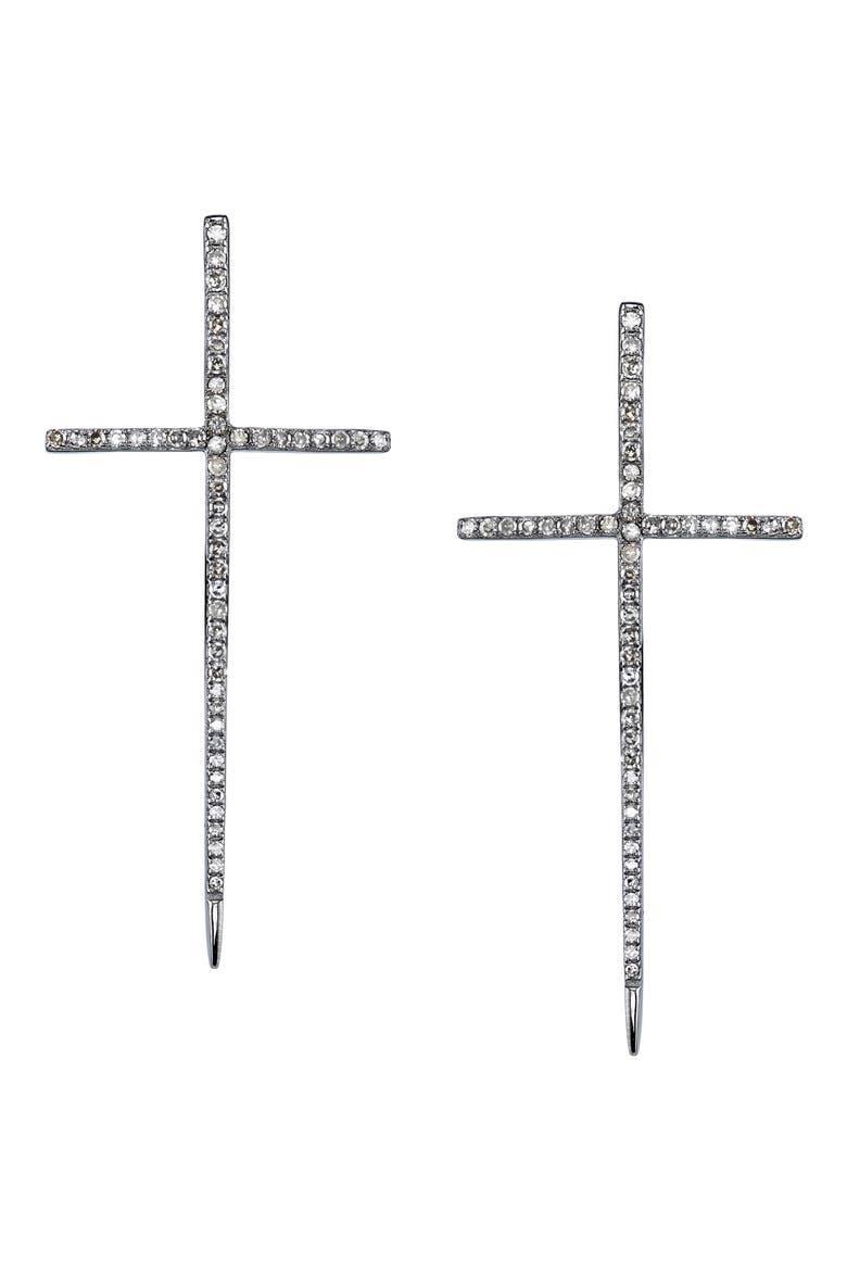 Diamond Dagger Cross Earrings, Main, color, STERLING SILVER