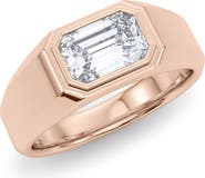 HauteCarat Men's Emerald Cut Lab Created Diamond Signet Ring