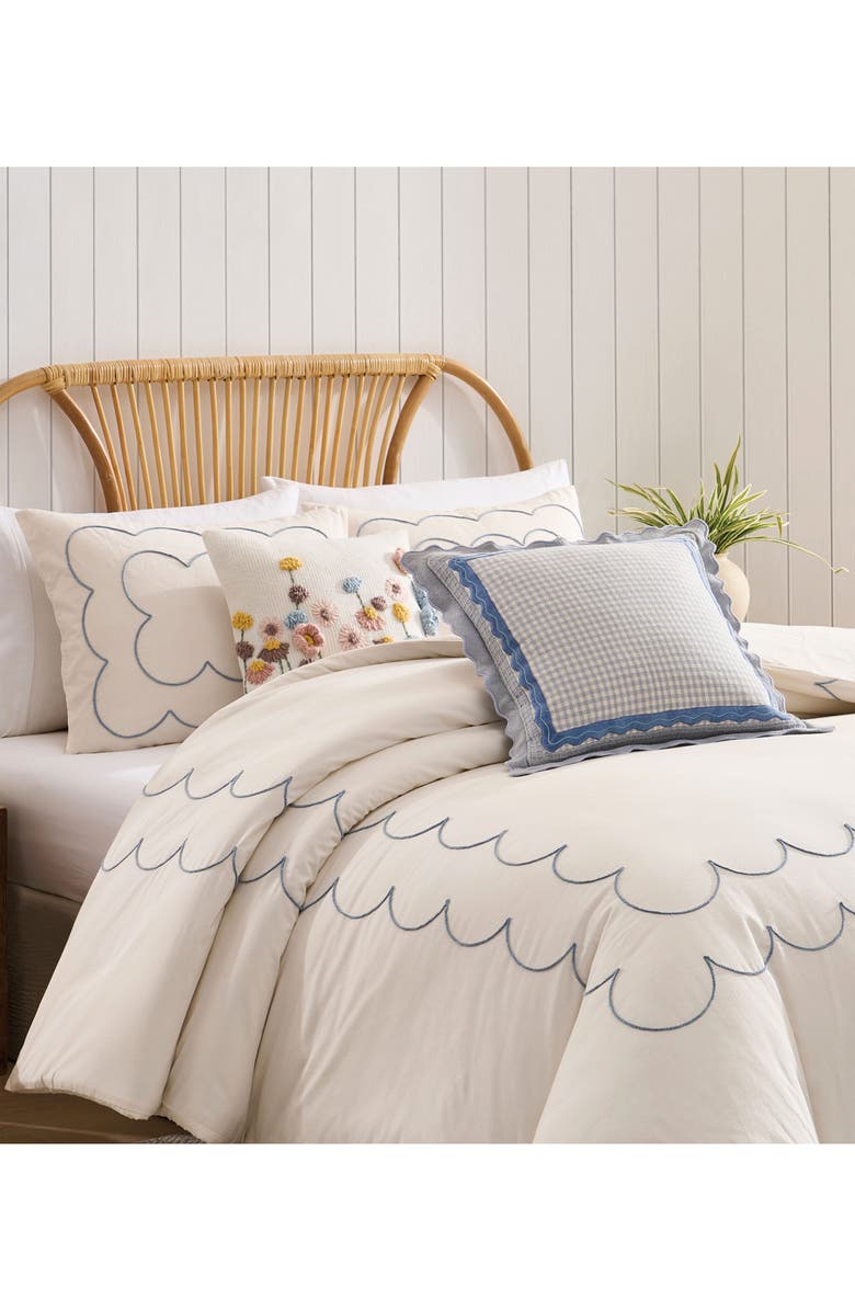 Peri Home Daydream Scallop Duvet Cover & Pillow Shams Set, Alternate, color, Ivory