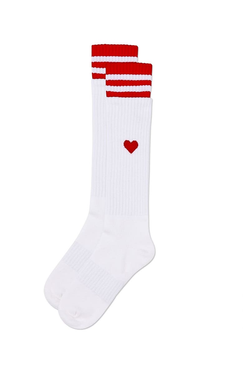 MeMoi Ribbed Heart and Stripes Knee Sock, Alternate, color, White