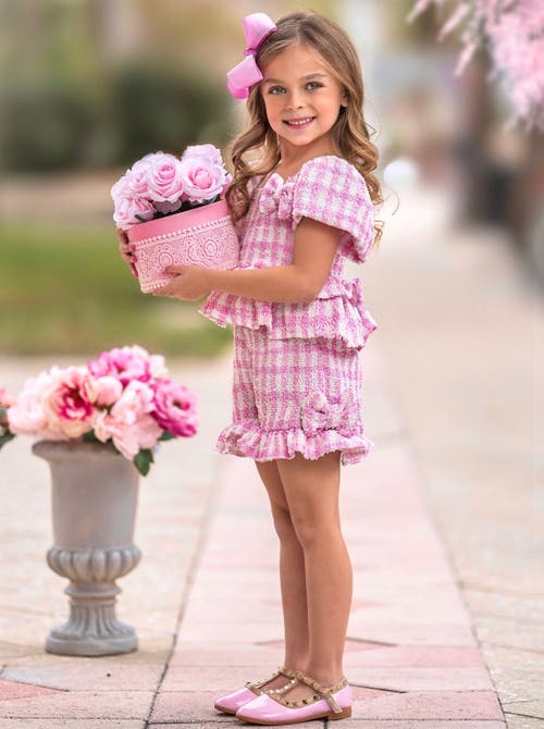 Mia Belle Girls Girls Feast In Fashion Pink Gingham Top And Short Set In Pink