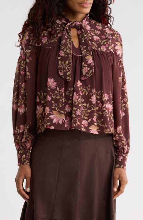 Placement Printed Tie Neck Blouse