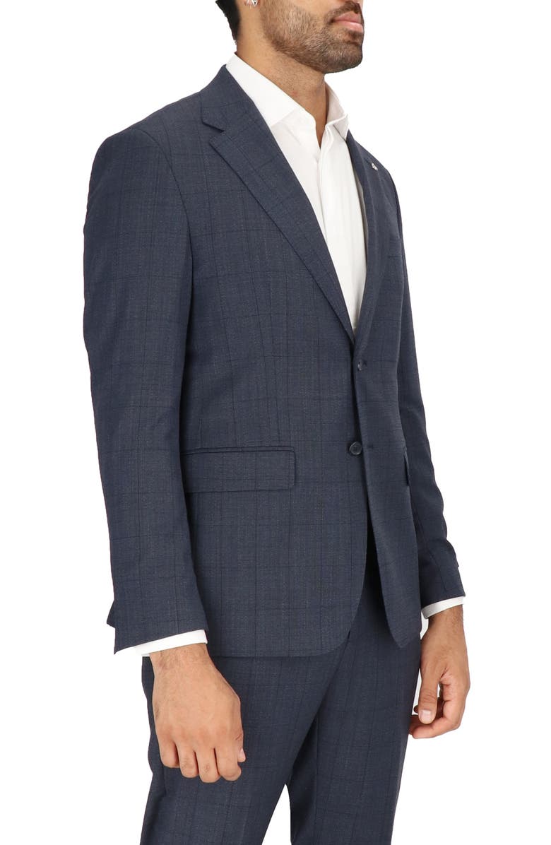 Scotch & Soda Navy Windowpane Check Stretch Wool Sport Coat, Alternate, color,