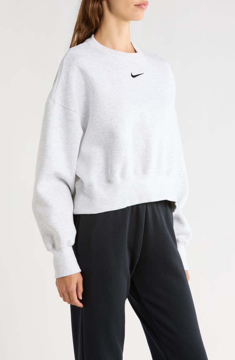 Nike Phoenix Fleece Crewneck Sweatshirt, Alternate, color, Birch Heather/ Black