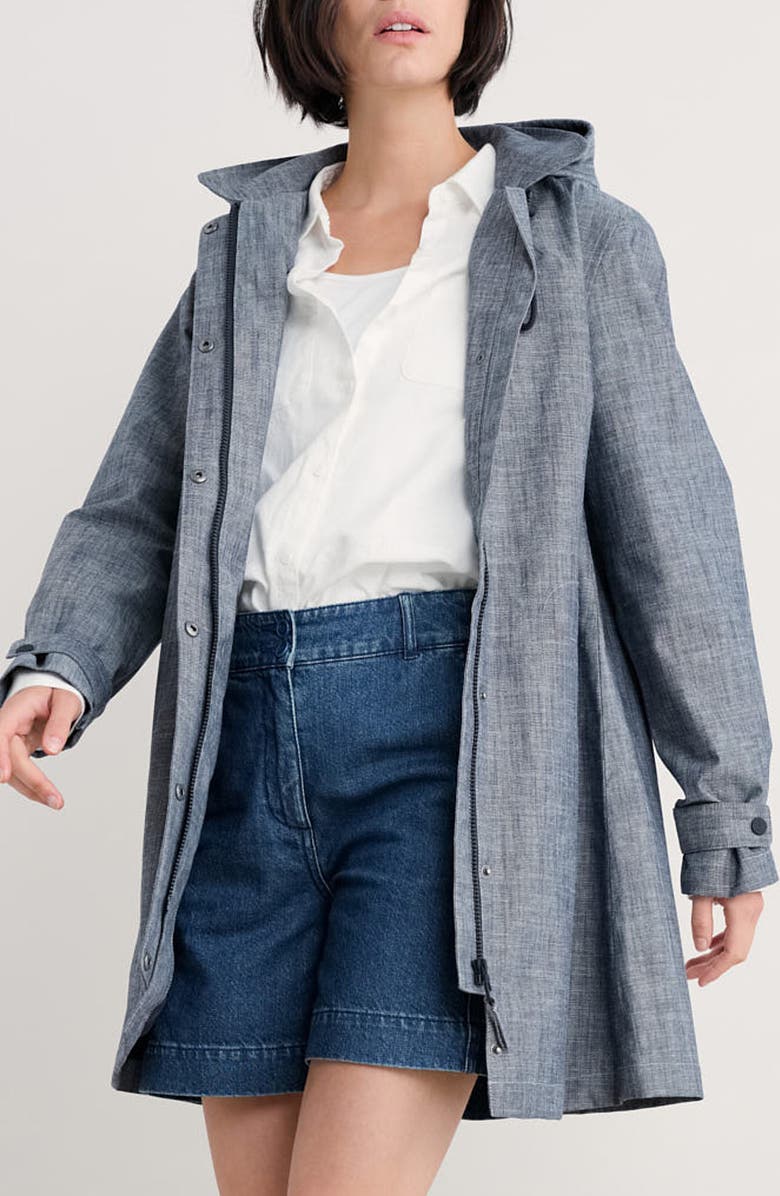 Seasalt Cornwall Cloudburst Waterproof Organic Cotton Coat, Main, color, Light Wash Wave