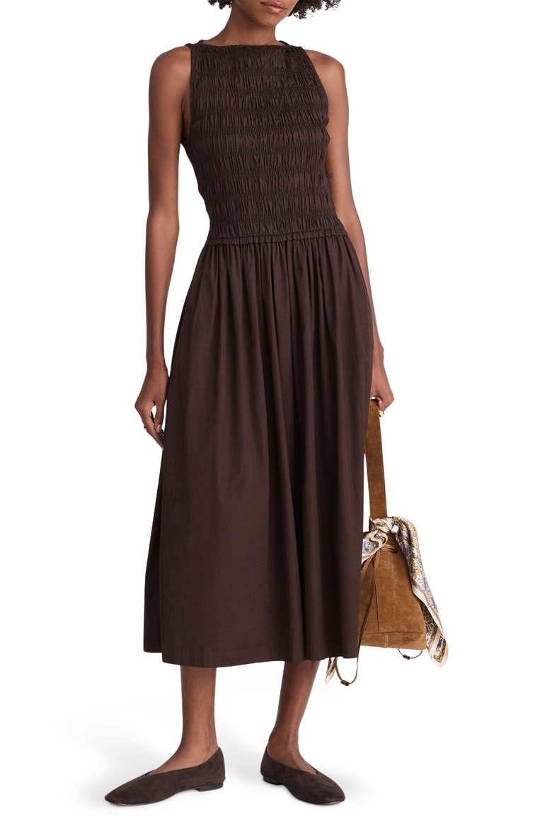 The Melody Smocked Midi Dress, Alternate, color, MOLASSES