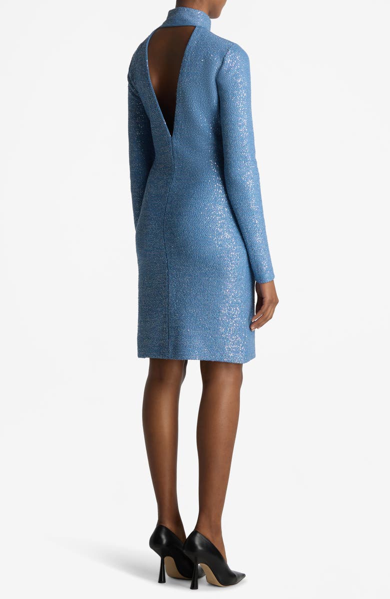 ST. JOHN Iridescent Sequin Long Sleeve Back Cutout Sweater Dress, Alternate, color, Laguna Multi