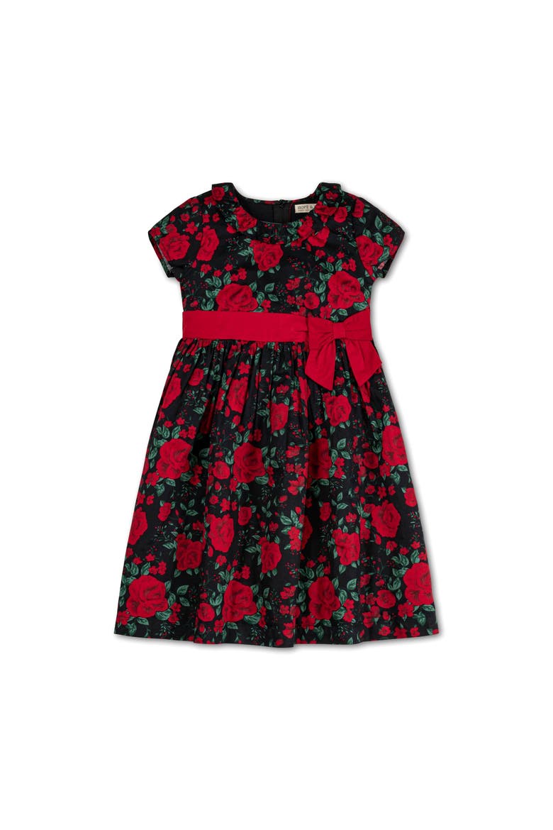 Girls' Ruffle Collar Party Dress, Toddler, Main, color, Black Holiday Rose