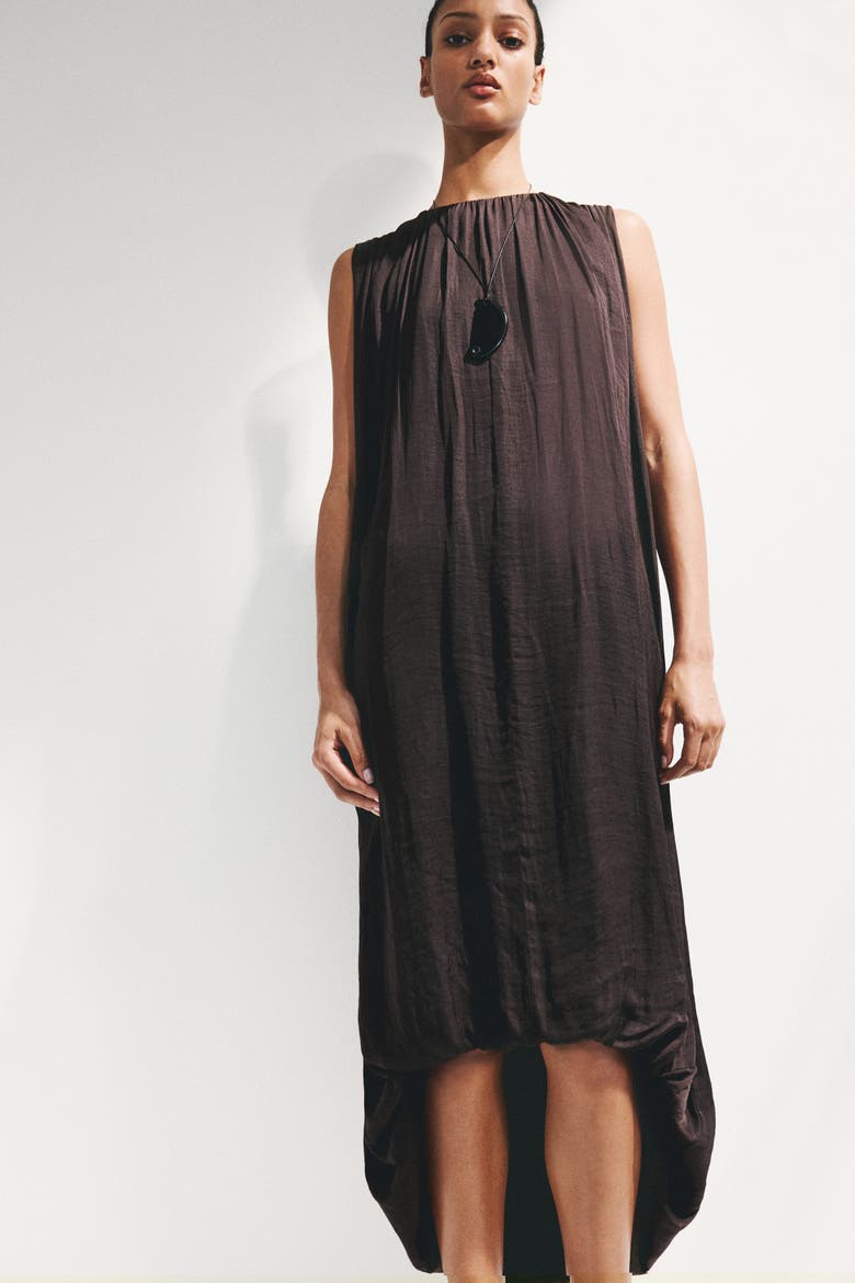 Draped Bubble-hem Dress, Alternate, color, Dark brown