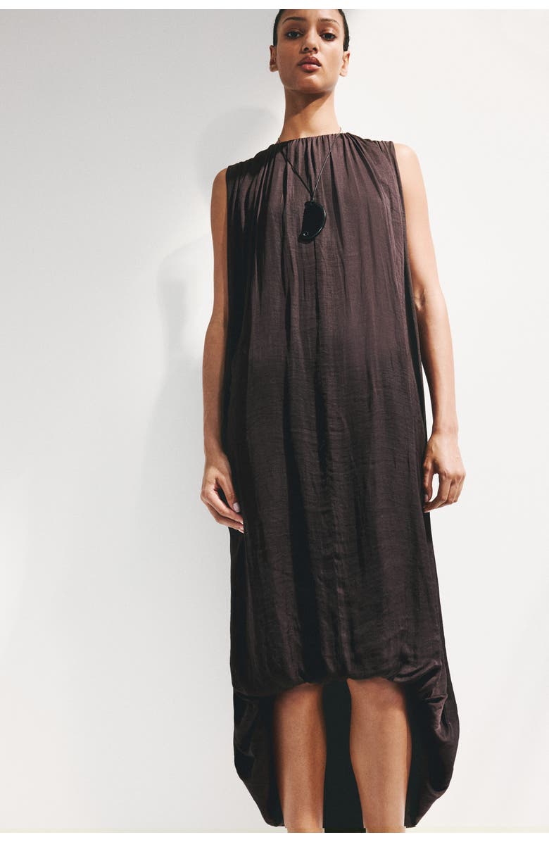 H&M Draped Bubble-hem Dress, Alternate, color, Dark Brown