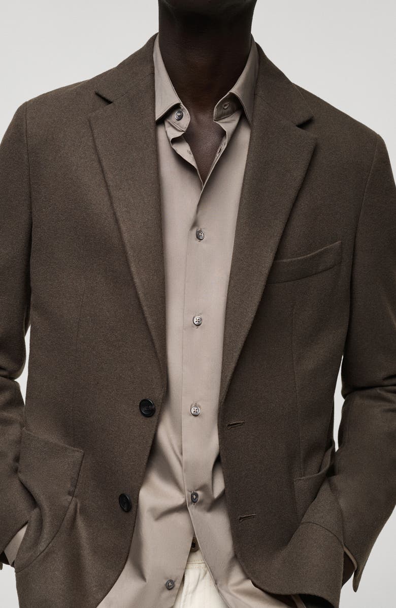MANGO Slim Fit Solid Wool Blend Flannel Sport Coat, Alternate, color, Khaki Brown